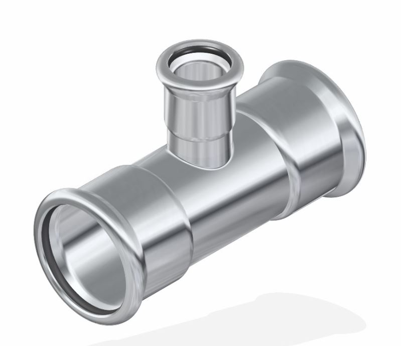 FixTrend Inox press szűkített T-idom, 88.9-76.1-88.9mm